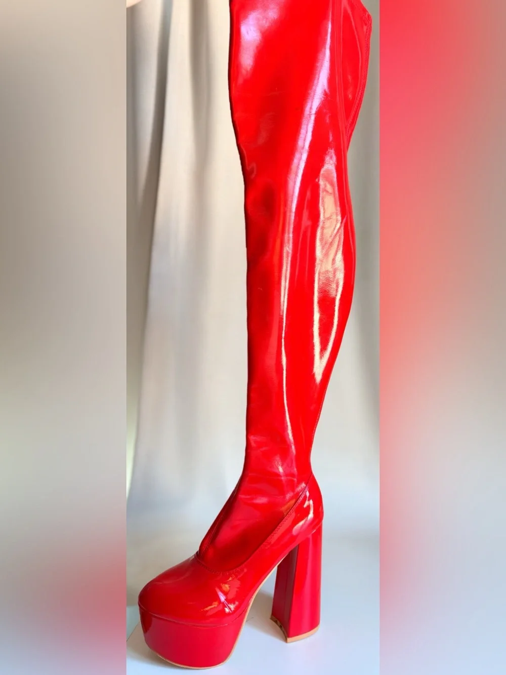 Sexy Red Thigh High Go-Go Platform Boots Size 8